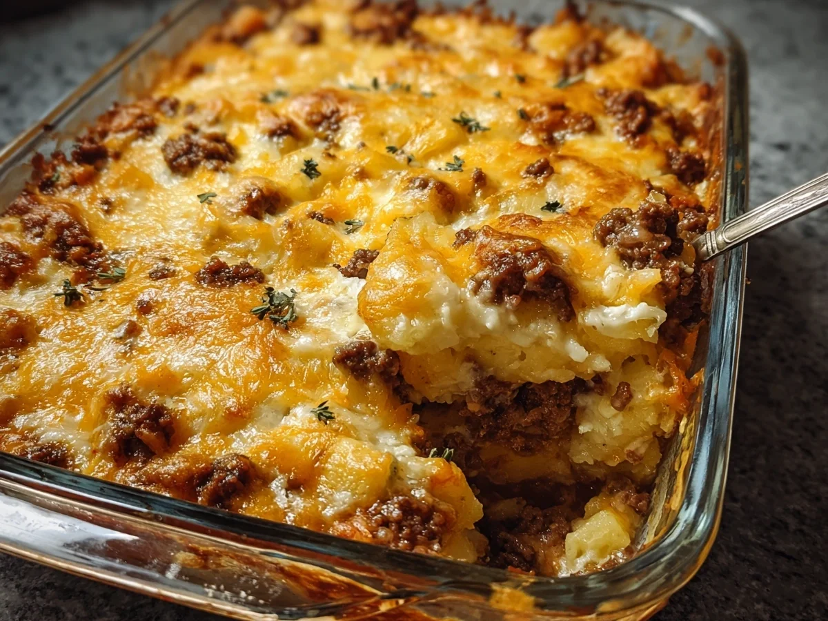 Baked Beef & Sauerkraut Casserole with Pineapple Potatoes - Image 1