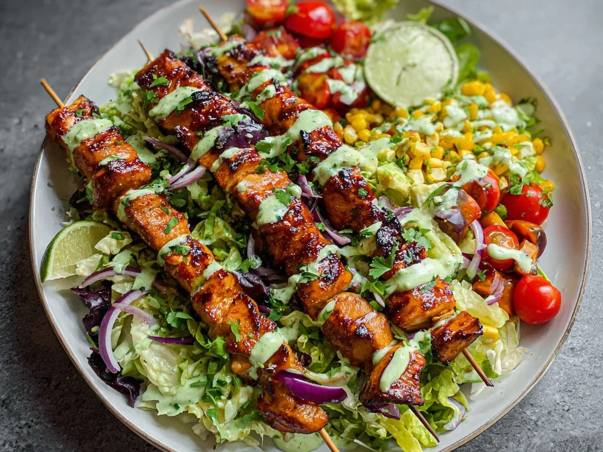 BBQ Chicken Skewer Salad with Creamy Avocado Dressing - Image 1