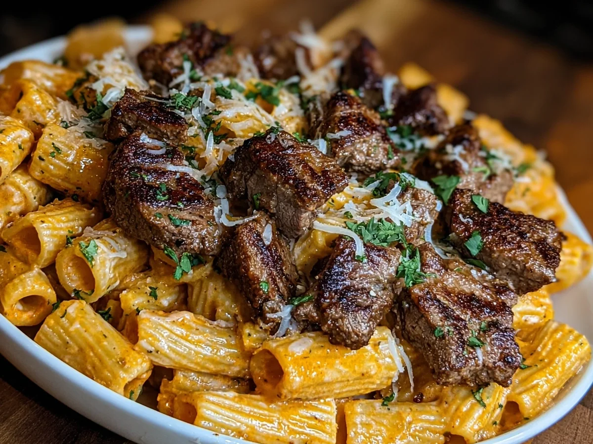 Cajun Steak Tips with Cheesy Rigatoni Parmesan Sauce - Image 2