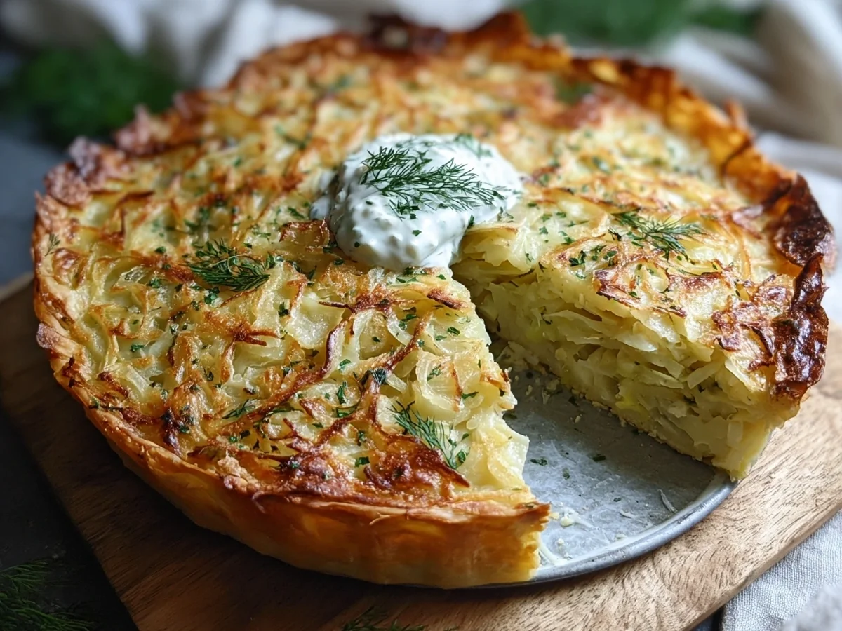 Crispy Cabbage Pie with Dill Cream Sauce - Image 1