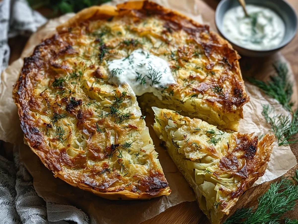Crispy Cabbage Pie with Dill Cream Sauce - Image 2