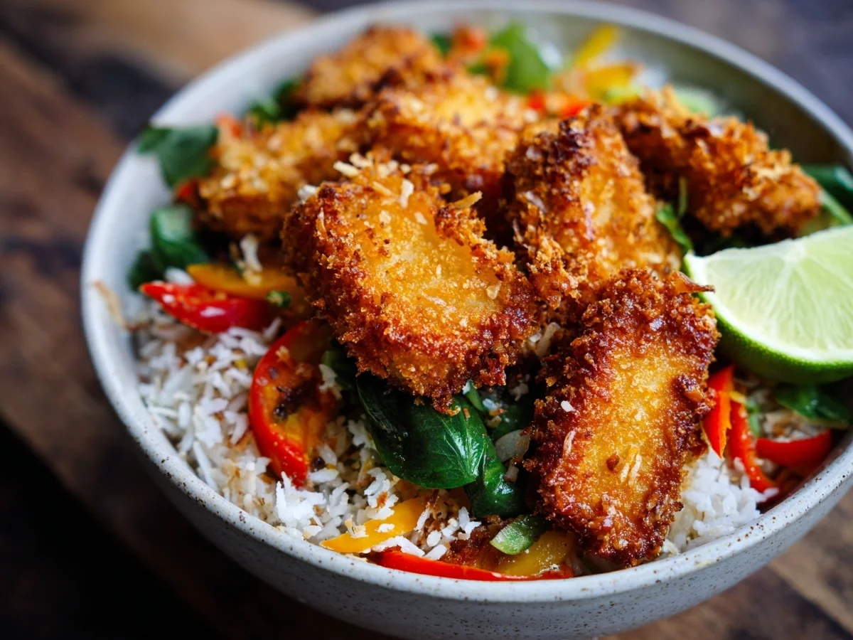 Crispy Coconut Crusted Tofu Bowl for Dinner - Image 1