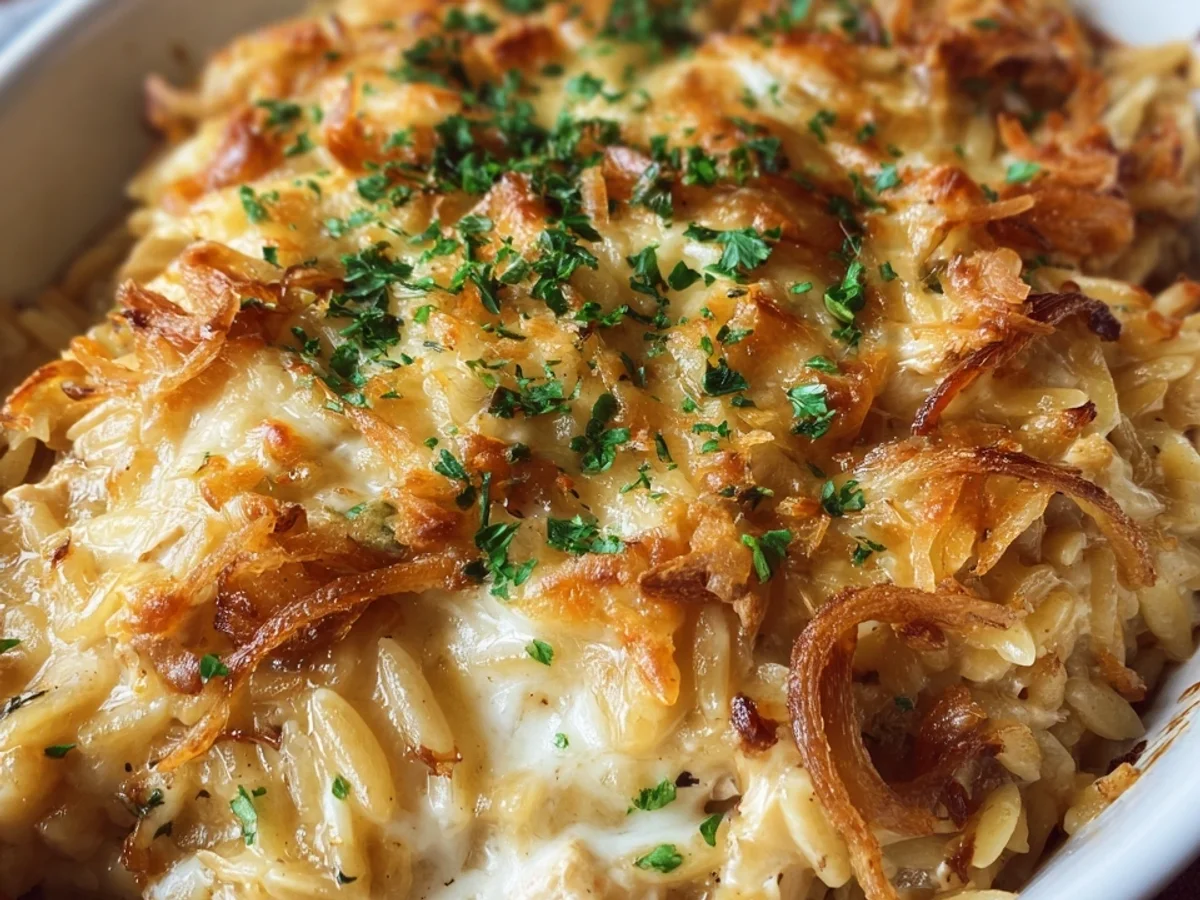 French Onion Chicken Orzo Casserole - Image 1
