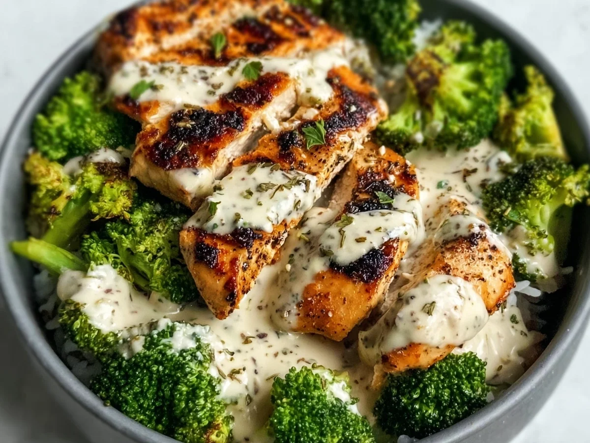 Grilled Chicken Broccoli Bowls with Creamy Garlic Sauce - Image 1