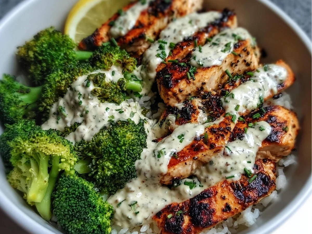 Grilled Chicken Broccoli Bowls with Creamy Garlic Sauce - Image 2