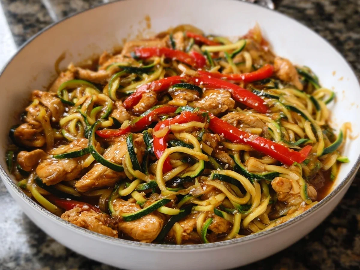 High Protein Garlic Chicken Zucchini Noodle Stir Fry - Image 2