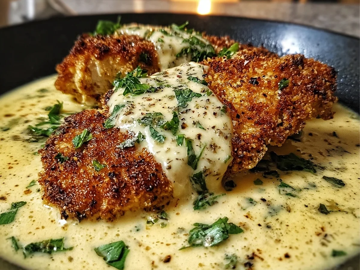Parmesan Crusted Chicken with Creamy Garlic Sauce Recipe - Image 1