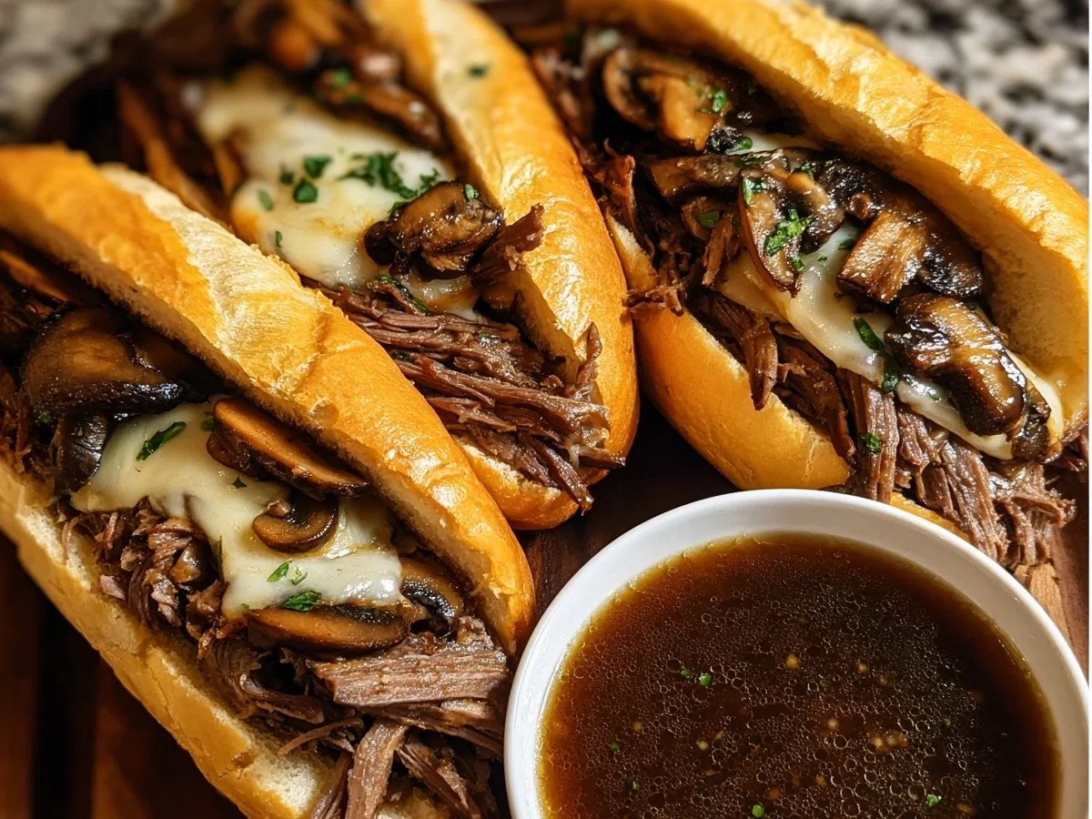 Slow Cooker French Dip Sandwiches with Garlic Mushrooms - Image 1