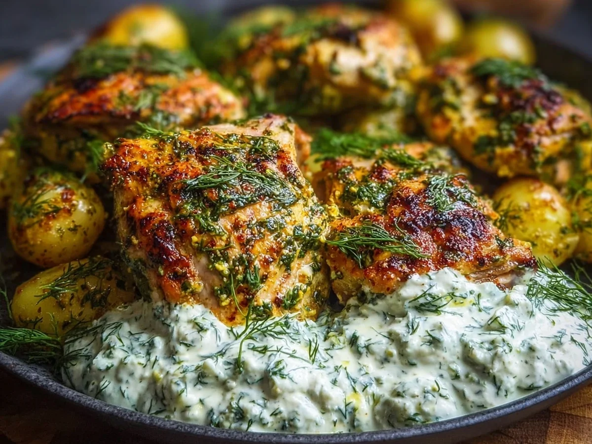 Spicy Yogurt Chicken Thighs with Dill Feta Cream - Image 2
