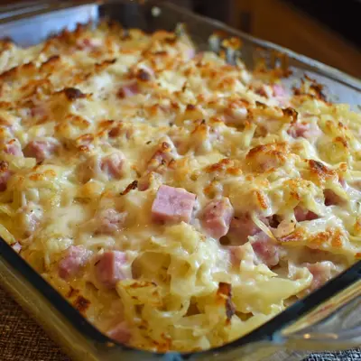 Creamy Cabbage Casserole with Turkey Ham
