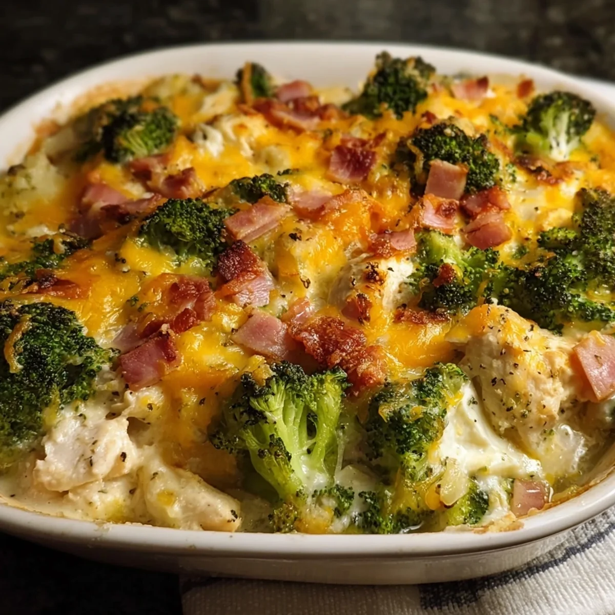 Creamy Low Carb Chicken Casserole with Broccoli & Ham