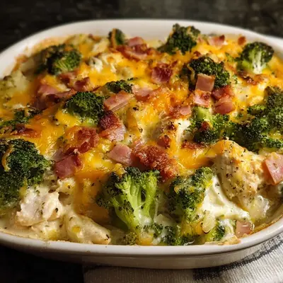 Creamy Low Carb Chicken Casserole with Broccoli & Ham