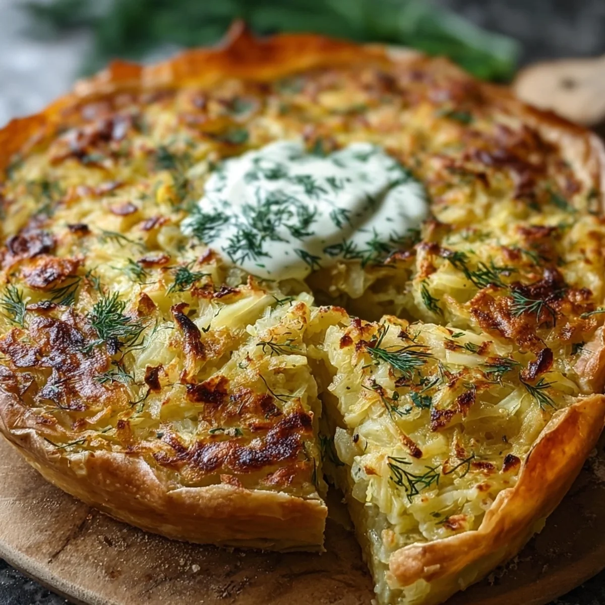 Crispy Cabbage Pie with Dill Cream Sauce