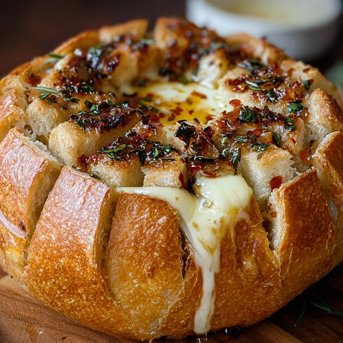 Easy Hot Honey Baked Brie Bread Bowl Appetizer