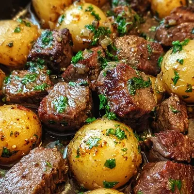 Garlic Butter Beef Bites & Potatoes Skillet