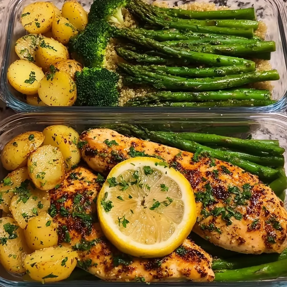 Healthy Lemon Garlic Chicken Meal Prep Bowls