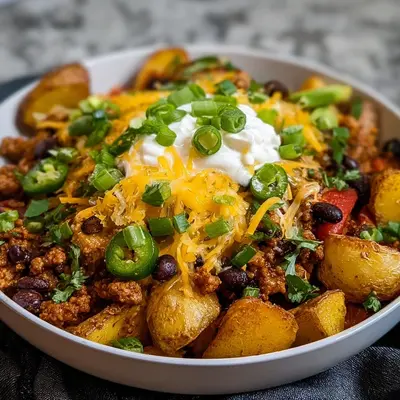 High Protein Loaded Potato Taco Bowl for Dinner