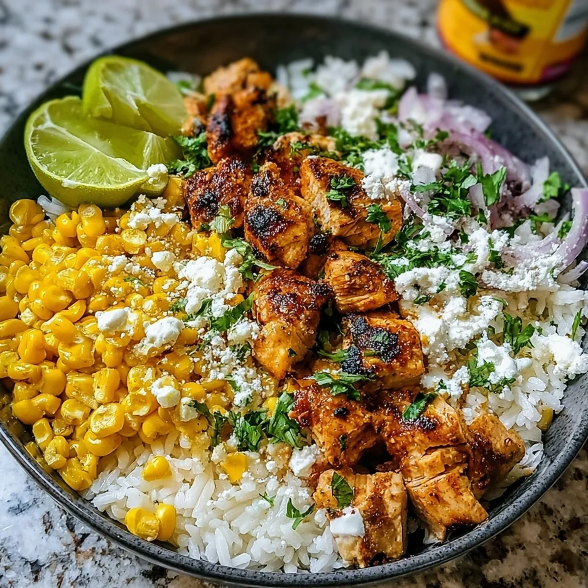 High Protein Street Corn Chicken Rice Bowl | Meal Prep