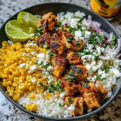 High Protein Street Corn Chicken Rice Bowl | Meal Prep