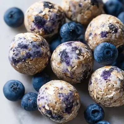 No-Bake Blueberry Cheesecake Protein Bites