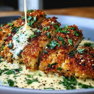 Parmesan Crusted Chicken with Creamy Garlic Sauce Recipe