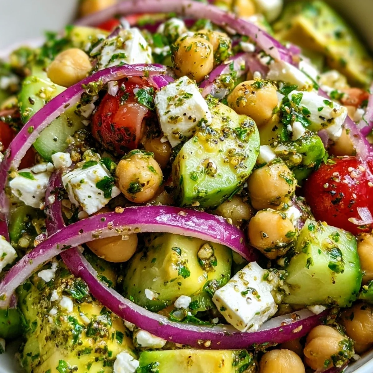 Quick Mediterranean Chickpea Feta Avocado Salad