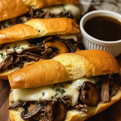 Slow Cooker French Dip Sandwiches with Garlic Mushrooms