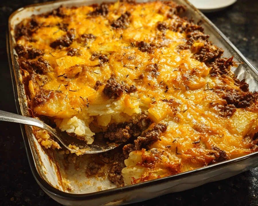 Baked Beef & Sauerkraut Casserole with Pineapple Potatoes