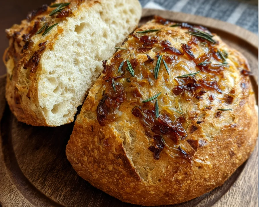 Caramelized Onion Cheddar Rosemary Sourdough Bread