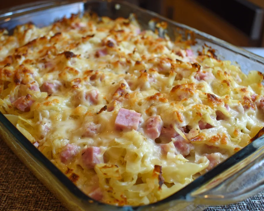 Creamy Cabbage Casserole with Turkey Ham