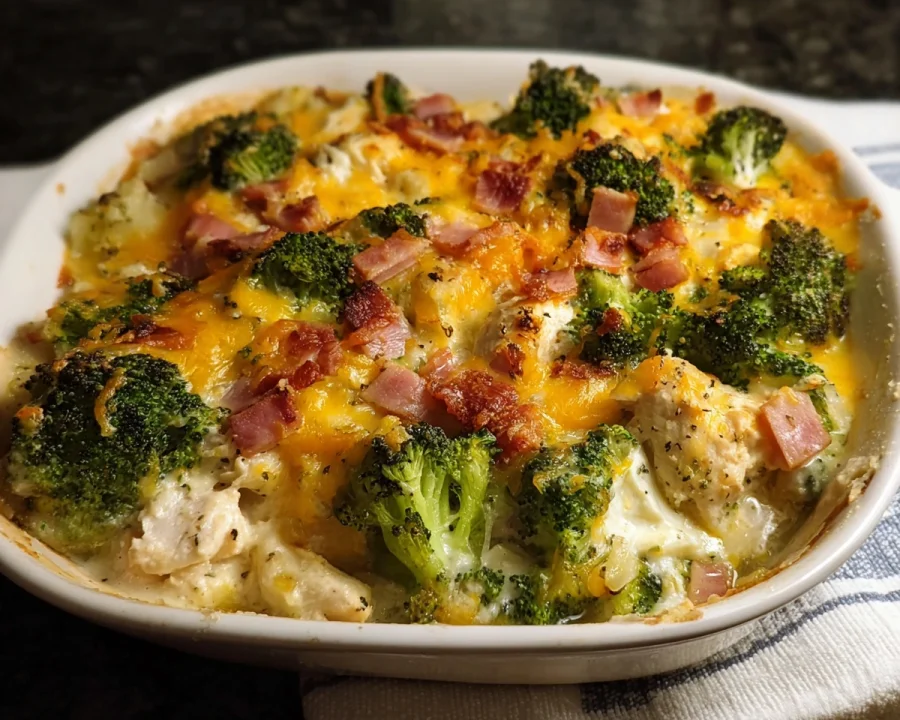 Creamy Low Carb Chicken Casserole with Broccoli & Ham