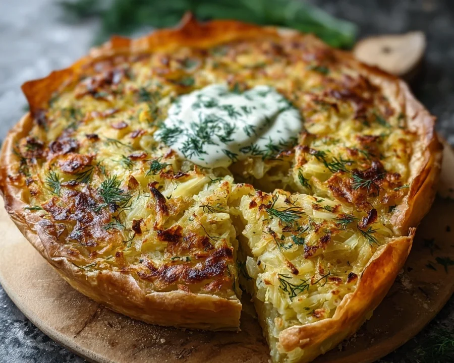 Crispy Cabbage Pie with Dill Cream Sauce
