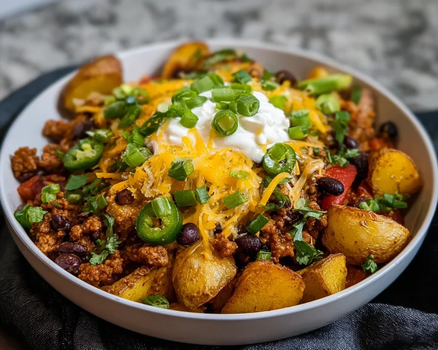 High Protein Loaded Potato Taco Bowl for Dinner