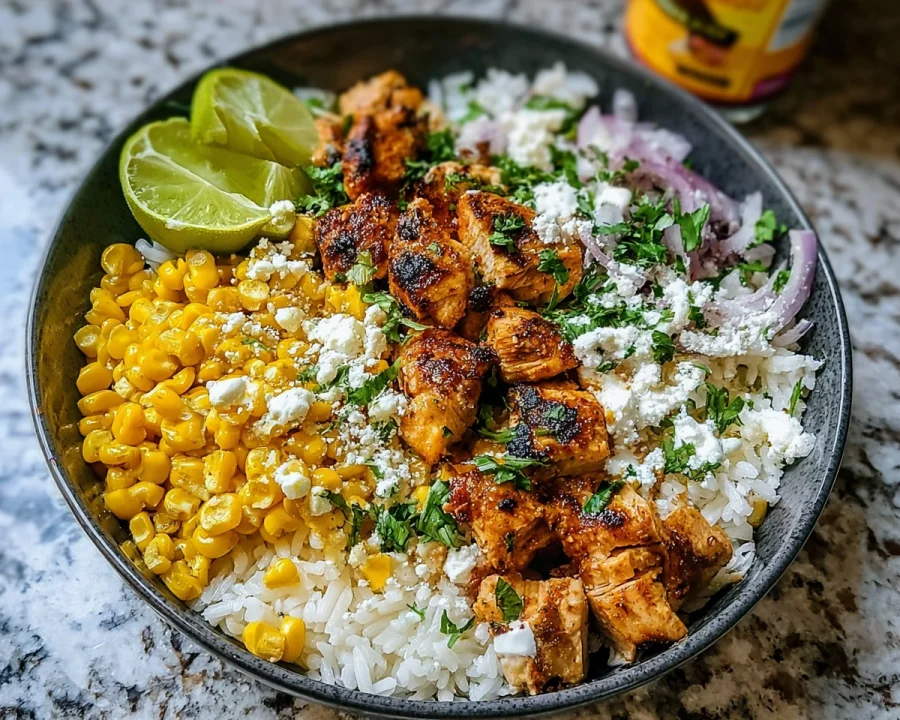 High Protein Street Corn Chicken Rice Bowl | Meal Prep