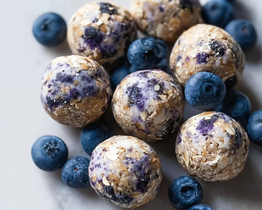 No-Bake Blueberry Cheesecake Protein Bites
