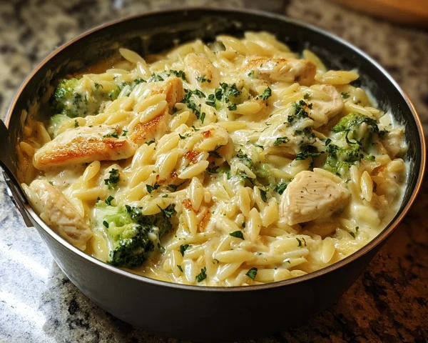 Cheesy Chicken Broccoli Orzo: Creamy One-Pot Main Dish