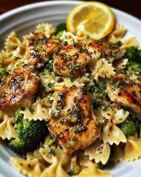 Cowboy Butter Lemon Bowtie Chicken with Broccoli