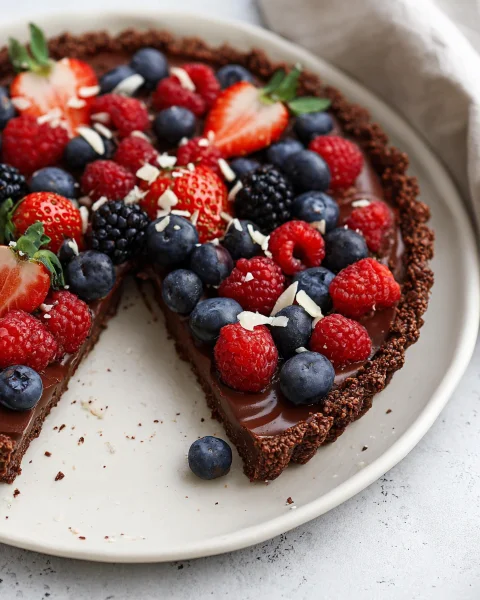 No Bake Chocolate Berry Tart: Gluten-Free & Vegan