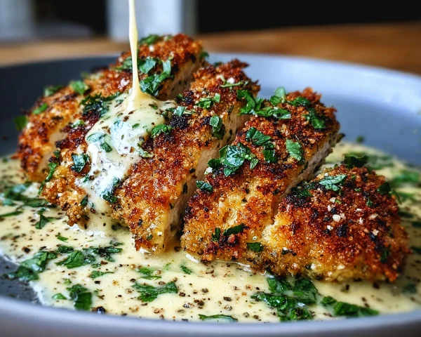 Parmesan Crusted Chicken with Creamy Garlic Sauce Recipe