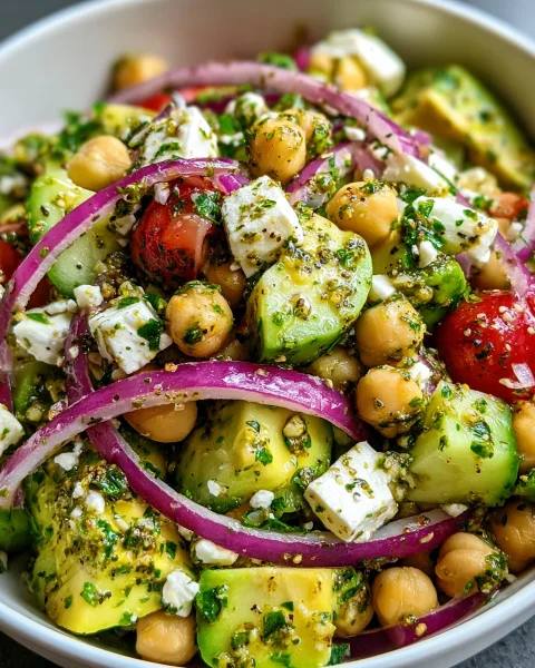Quick Mediterranean Chickpea Feta Avocado Salad