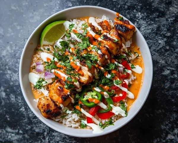 Sweet Chili Chicken Bowl with Zesty Coconut Lime Drizzle